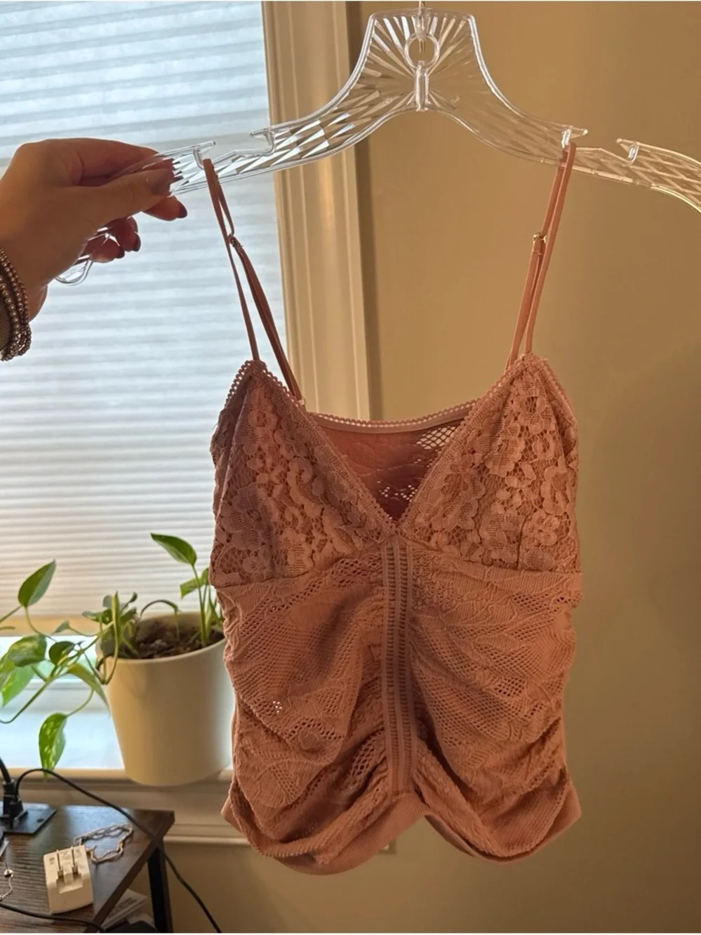Urban Outfitters Dusty Rose Lace Ruched Cami